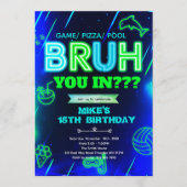 Bruh Neon pool Birthday Invitation Kaart (Voorkant)