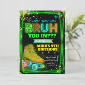 Bruh neon roller skate invitation  kaart (Staand voorkant)