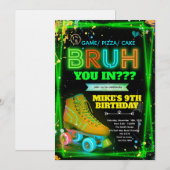 Bruh neon roller skate uitnodiging (Voorkant / Achterkant)