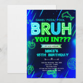 Bruh Neon zwembad verjaardagsuitnodiging Kaart (Voorkant / Achterkant)