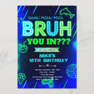 Bruh Neon zwembad verjaardagsuitnodiging Kaart