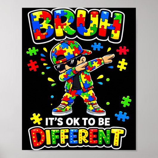 Bruh om anders te zijn dabbing puzzel autisme poster (Voorkant)