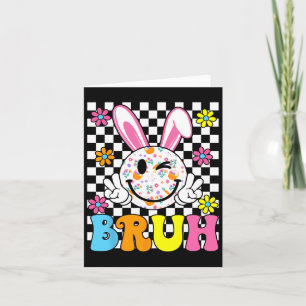 Bruh Paasdag Funny Bunny Eggs Groovy Smile Face Kaart