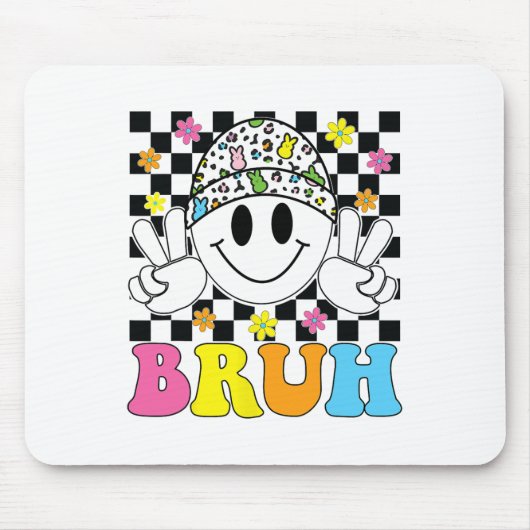 Bruh Paasdag Funny Bunny Eggs Groovy Smile Face Muismat (Voorkant)