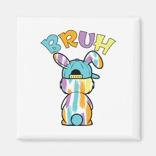 Bruh Paasdag Grappig Kleurrijk Konijn Bunny Pasen Magneet