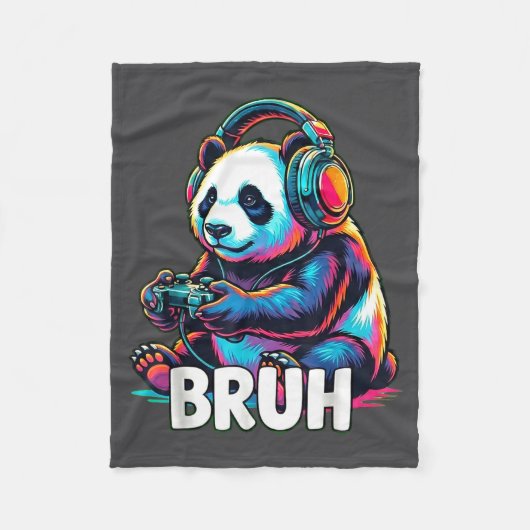 Bruh Panda Gamer With Headphones Controller Fleece Deken (Voorkant)