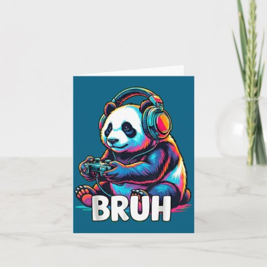 Bruh Panda Gamer With Headphones Controller  Kaart (Voorkant)