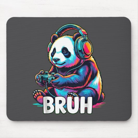 Bruh Panda Gamer With Headphones Controller Muismat (Voorkant)