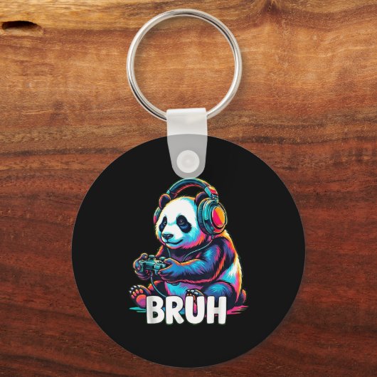 Bruh Panda Gamer With Headphones Controller  Sleutelhanger (Voorkant)