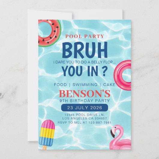 Bruh Pool Party Jongen Verjaardag Kaart (Voorkant)