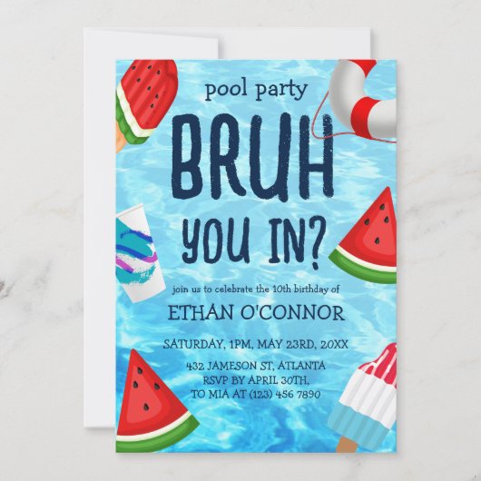 Bruh Pool Party Jongen Verjaardag Kaart (Voorkant)