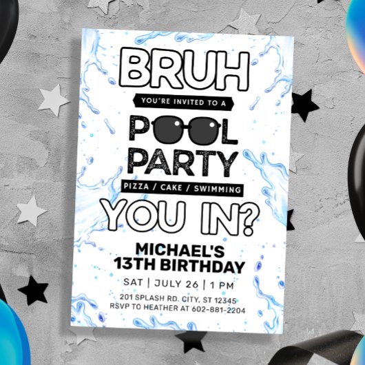 Bruh Pool Party Uitnodiging voor verjaardag