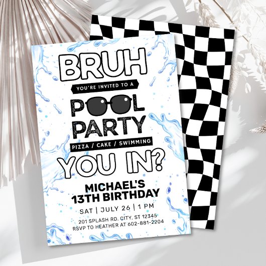 Bruh Pool Party Uitnodiging voor verjaardag