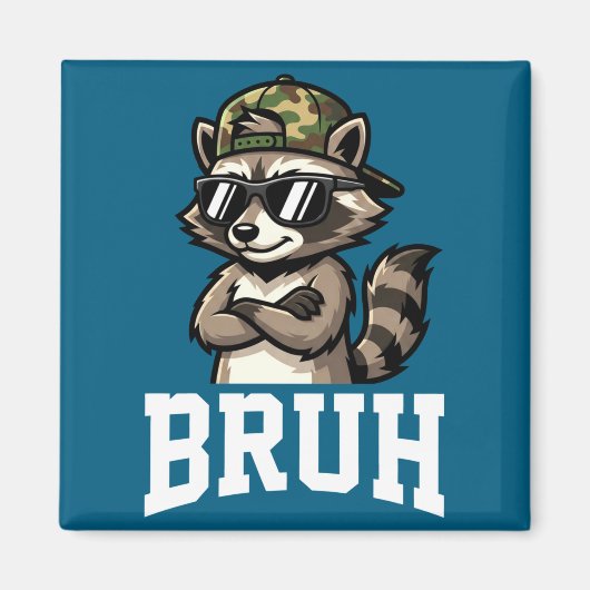 Bruh Raccoon Camo Hat Funny Youth Teens Kids Slang Magneet (Voorkant)