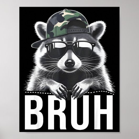 Bruh Raccoon Trash Racoon Camo Hat Youth Teens Kid Poster (Voorkant)