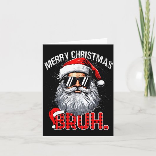 Bruh Santa Hat Funny Christmas Red Plaid Men Boys  Kaart (Voorkant)