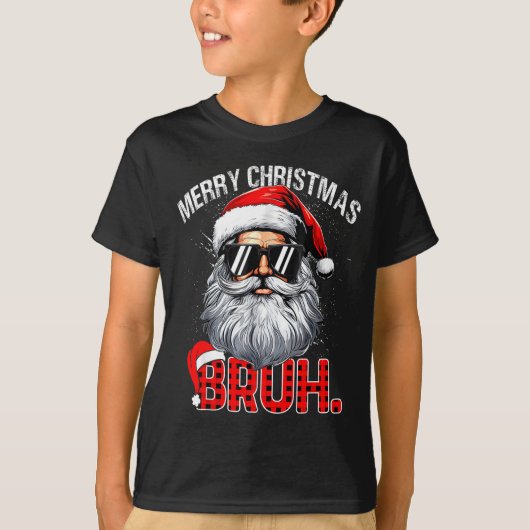 Bruh Santa Hat Funny Christmas Red Plaid Men Boys  T-shirt (Voorkant)