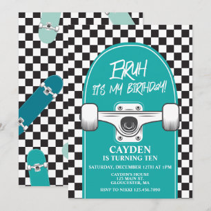 BRUH! Skateboard verjaardagsuitnodiging Kaart
