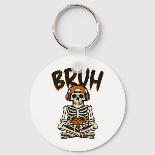 Bruh Skeleton Gamer Grappig Halloween Video Gaming Sleutelhanger (Voorkant)