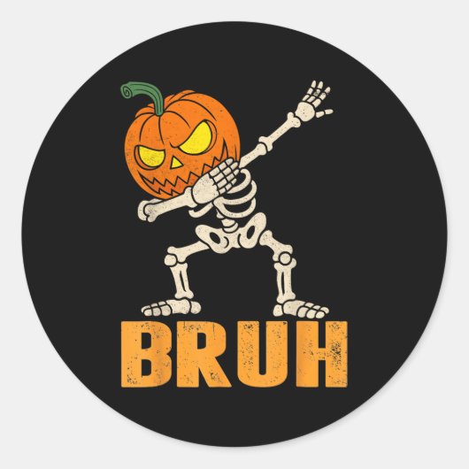 Bruh Skeleton Halloween Dabbing Boys Pumpkin Jack Ronde Sticker (Voorkant)
