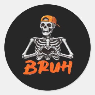 Bruh Skeleton Hand Hart Halloween Kostuums Mannen Ronde Sticker