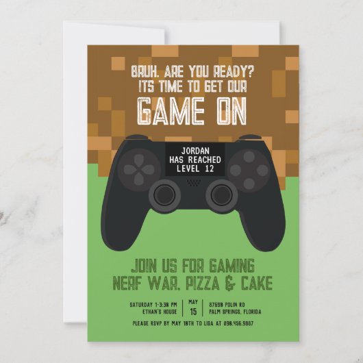 Bruh spel op Pixel Party verjaardagsuitnodiging Kaart (Voorkant)