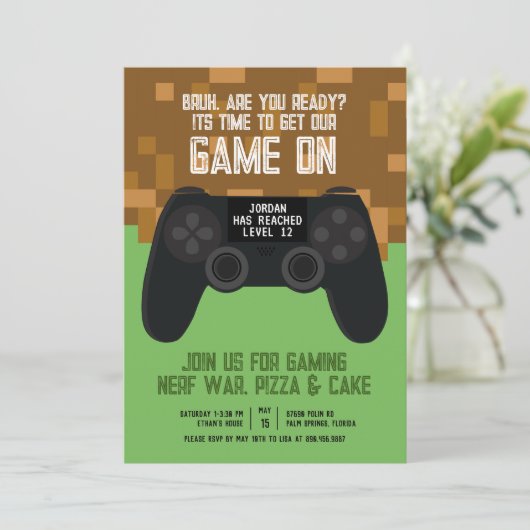 Bruh spel op Pixel Party verjaardagsuitnodiging Kaart (Staand voorkant)