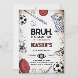 Bruh Sports Birthday Game Time Party Invitation Kaart