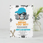 Bruh Teen baseball Party Invitation Kaart (Staand voorkant)