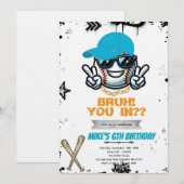 Bruh Teen baseball Party Invitation Kaart (Voorkant / Achterkant)