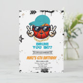 Bruh Teen basketball Party Invitation Kaart (Staand voorkant)