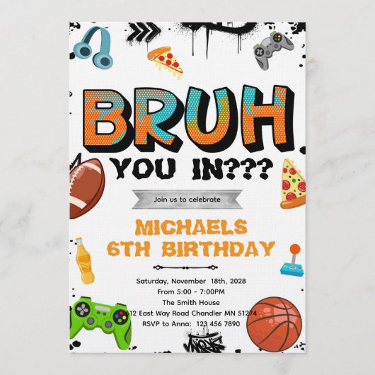 Bruh Teen Birthday Party Invitation Kaart (Voorkant)