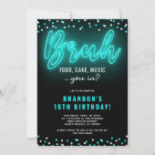 BRUH Teen Boy Neon Verjaardagsfeestje Kaart (Voorkant)