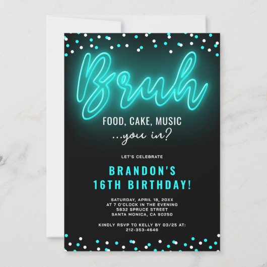 BRUH Teen Boy Neon Verjaardagsfeestje Kaart (Voorkant)