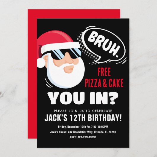 Bruh Tiener Verjaardag Uitnodiging Bruh Vakantie U (Voorkant / Achterkant)