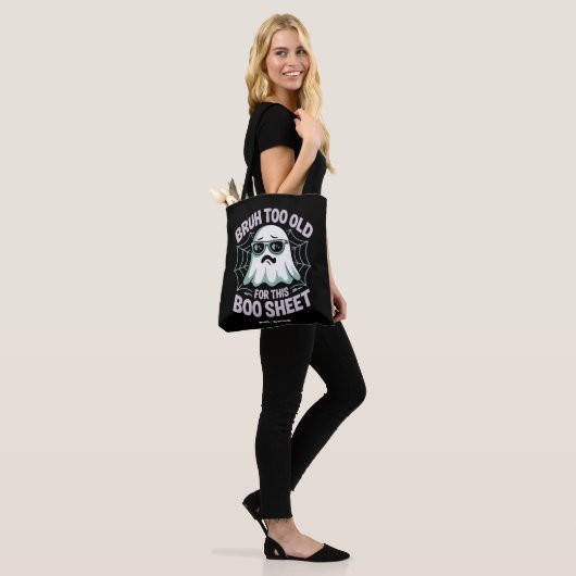 Bruh Too Old for This Boo Sheet Funny Halloween Tote Bag (Op model)