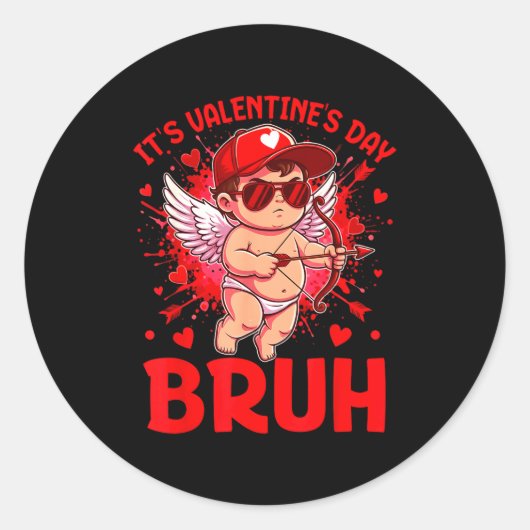 Bruh Valentines Day Boys Kids Funny Heart Valentin Ronde Sticker (Voorkant)