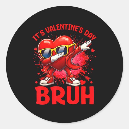 Bruh Valentines Day Boys Kids Funny Heart Valentin Ronde Sticker (Voorkant)