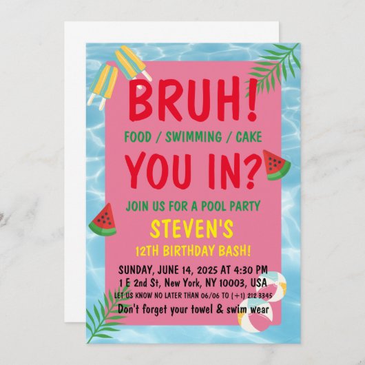 bruh verjaardag Pool bash Kaart (Voorkant / Achterkant)