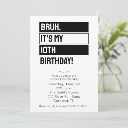 Bruh Verjaardag Uitnodiging (Staand voorkant)