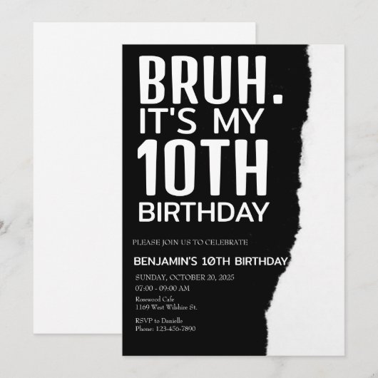 Bruh Verjaardag Uitnodiging, Bruh zijn mijn verjaa Kaart (Voorkant / Achterkant)