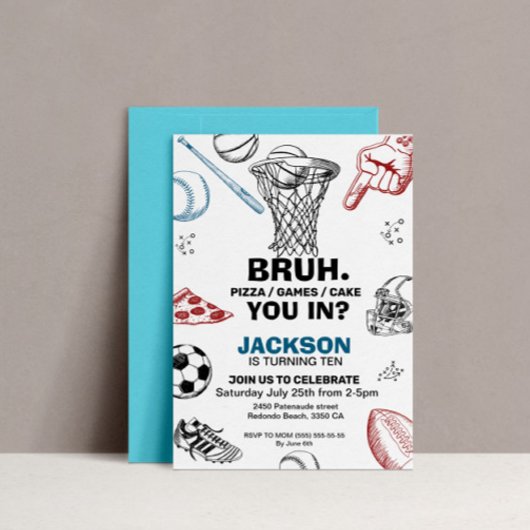 Bruh. Verjaardag uitnodiging, Sport Uitnodiging