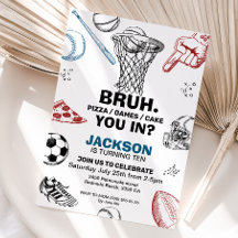 Bruh. Verjaardag uitnodiging, Sport Uitnodiging