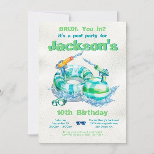 Bruh Verjaardag Zwembad Party Kaart (Voorkant)