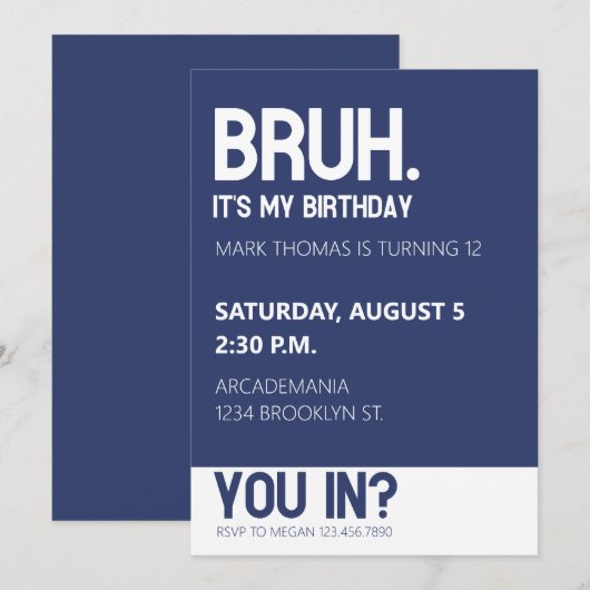 BRUH VERJAARDAGSFEEST TIENER JONGEN BLAUW Minimali Kaart (Voorkant / Achterkant)