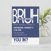 BRUH VERJAARDAGSFEEST TIENER JONGEN BLAUW WIT KAART (Staand voorkant)