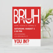 BRUH VERJAARDAGSFEEST TIENER JONGEN ROOD WIT KAART (Staand voorkant)