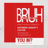 BRUH VERJAARDAGSFEEST TIENER JONGEN ROOD WIT KAART (Voorkant / Achterkant)