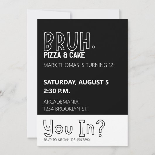 BRUH VERJAARDAGSFEEST TIENER JONGEN ZWART WIT KAART (Voorkant)