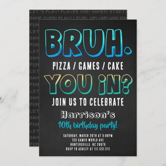 Bruh Verjaardagsfeestje Jongen Uitnodiging (Voorkant / Achterkant)